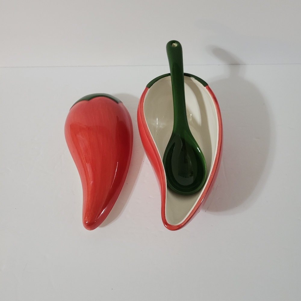 Chili Pepper Salsa Dip Bowl with Spoon - Picture 3 of 10